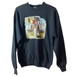 Vintage Y2K Hanes Horse Barrel Racing Cowgirl Medium Navy Sweatshirt